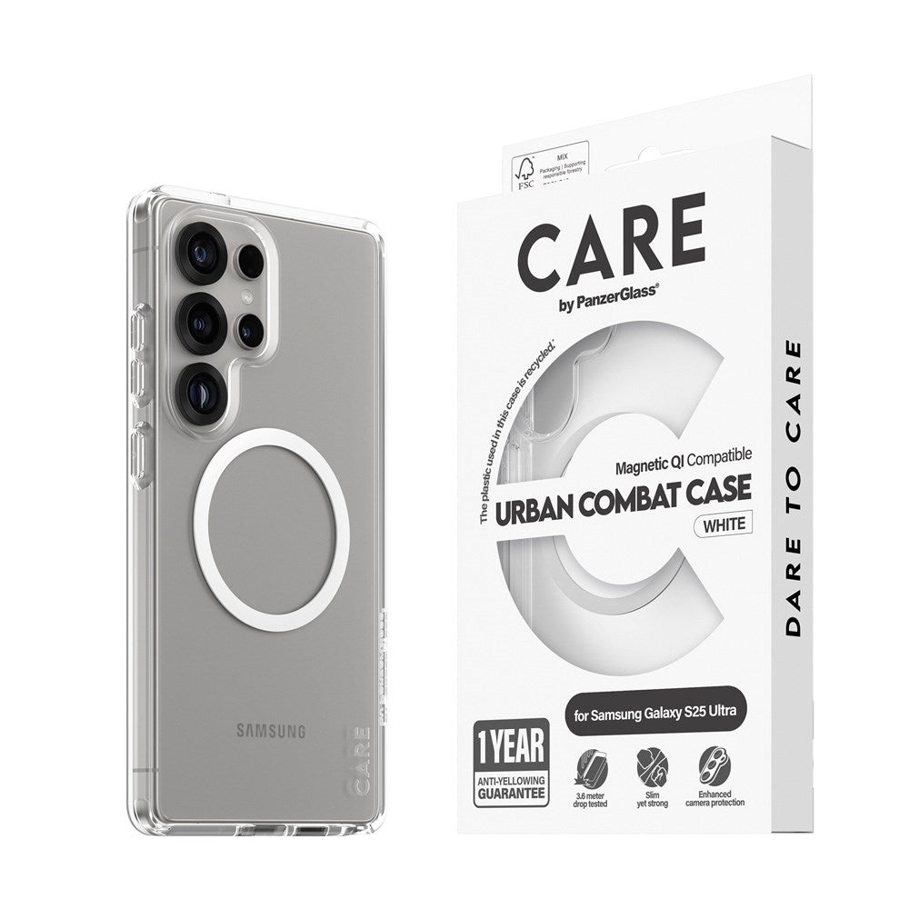 CARE by PanzerGlass Samsung Galaxy S25 Ultra FLAGSHIP Urban Combat Deksel - Qi Kompatibel - Gjennomsiktig / White