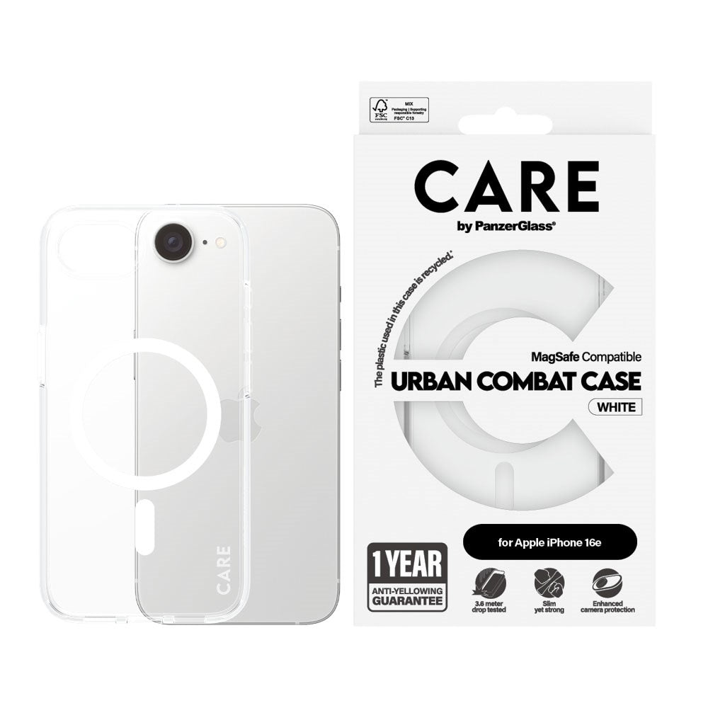 CARE by PanzerGlass iPhone 17e / 16e FLAGSHIP Urban Combat Deksel - MagSafe Kompatibel - Transparent / White