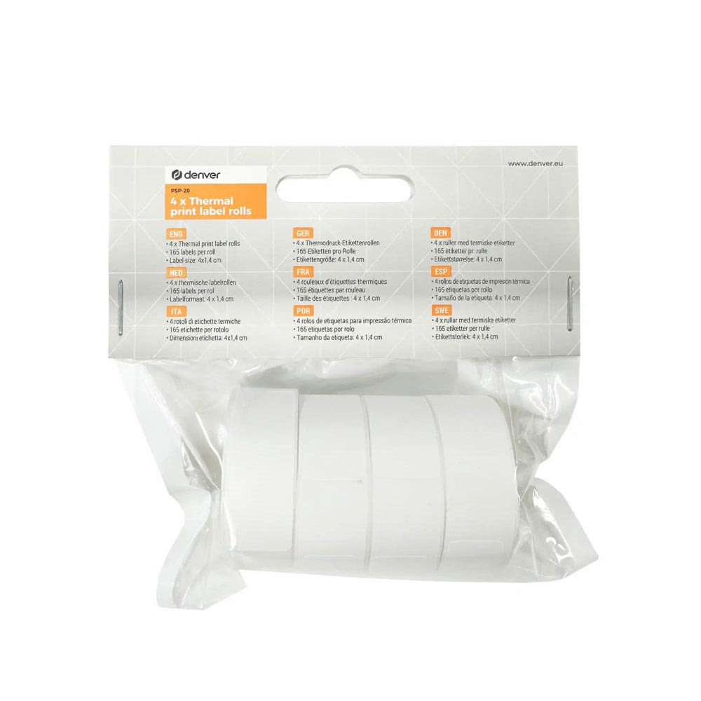 Denver PSP-20 Etikettruller for Denver MBP-16 / MBP-16W - 4 stk - Hvit