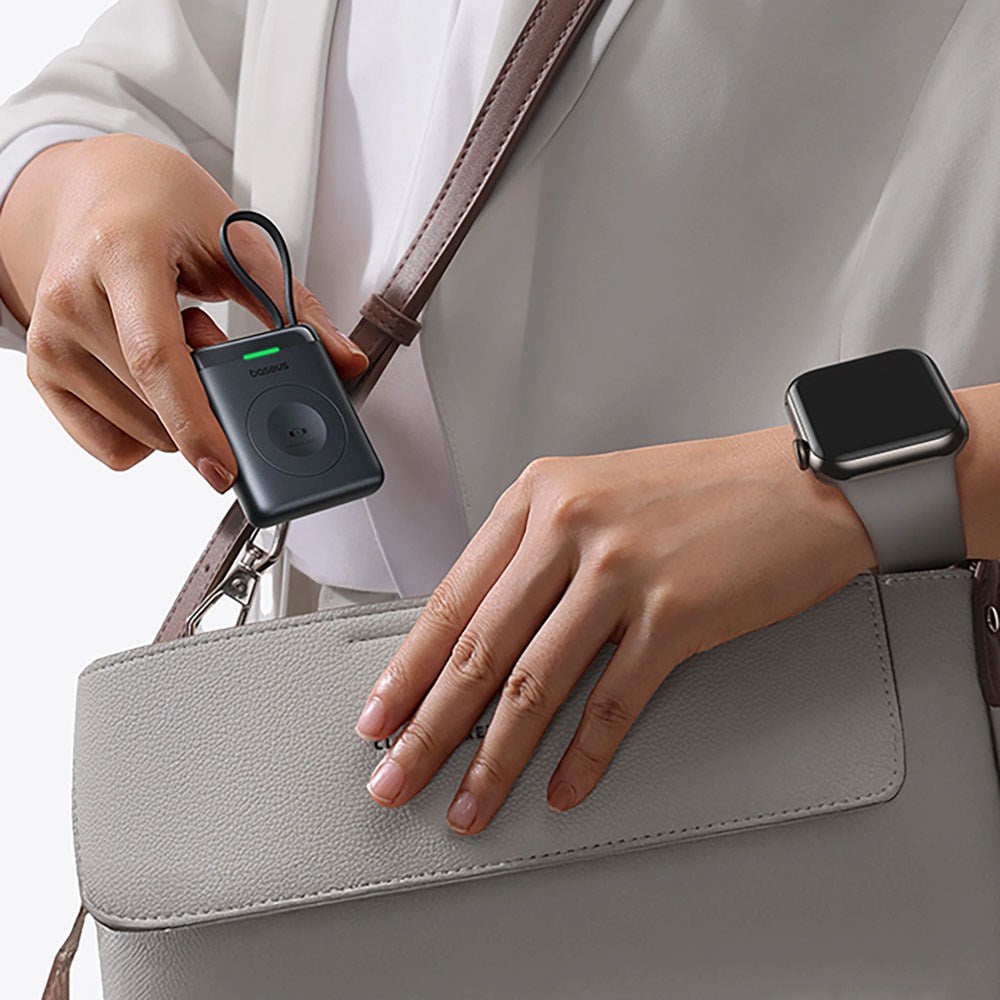 Baseus EnerFill 5W Powerbank for Apple Watch med Trådløs Lading & Innebygd USB-C Kabel - Svart