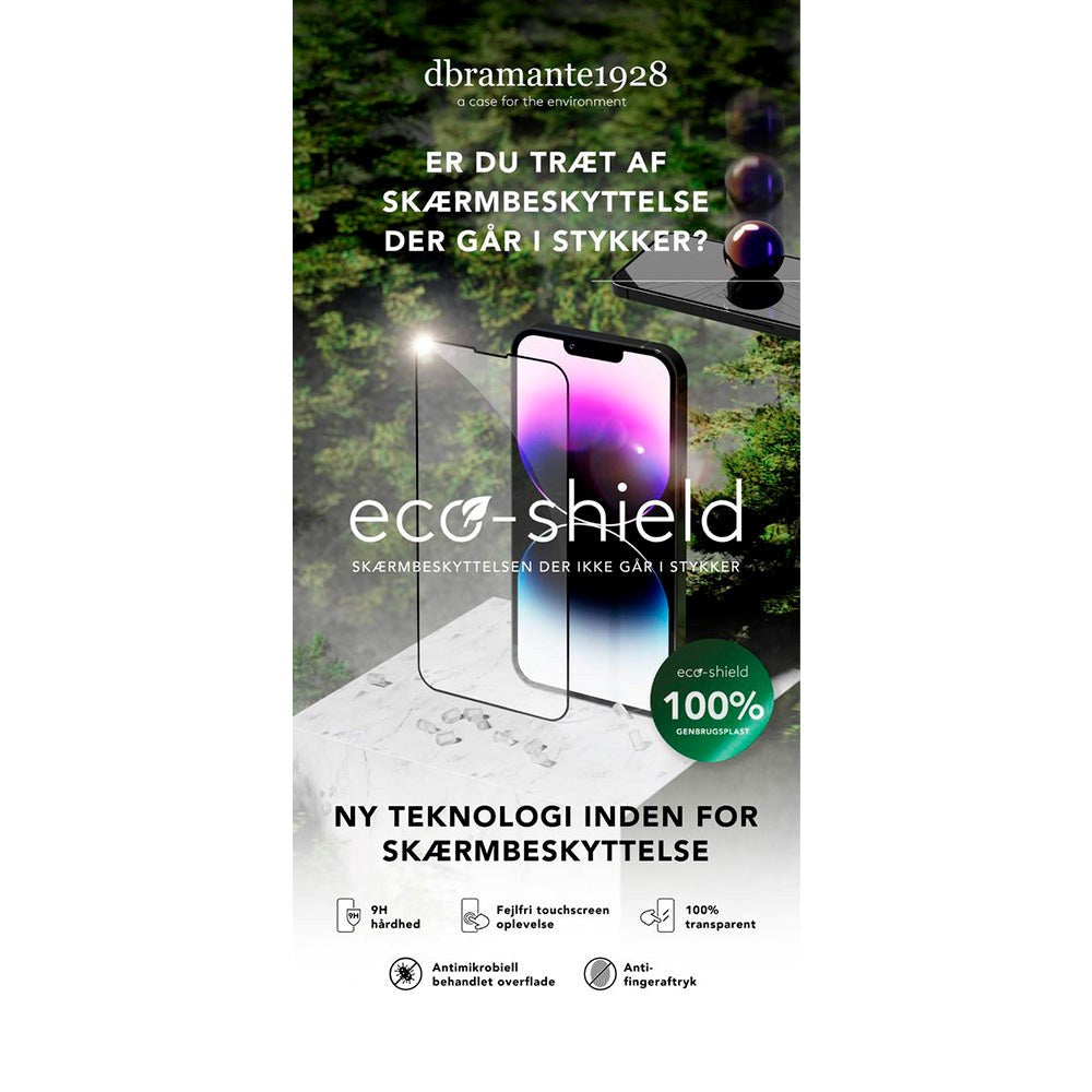 iPhone 17e / 16e / 14 / 13 / 13 Pro dbramante1928 Eco-Shield Skjermbeskytter med Installasjonsramme - Svart Kant