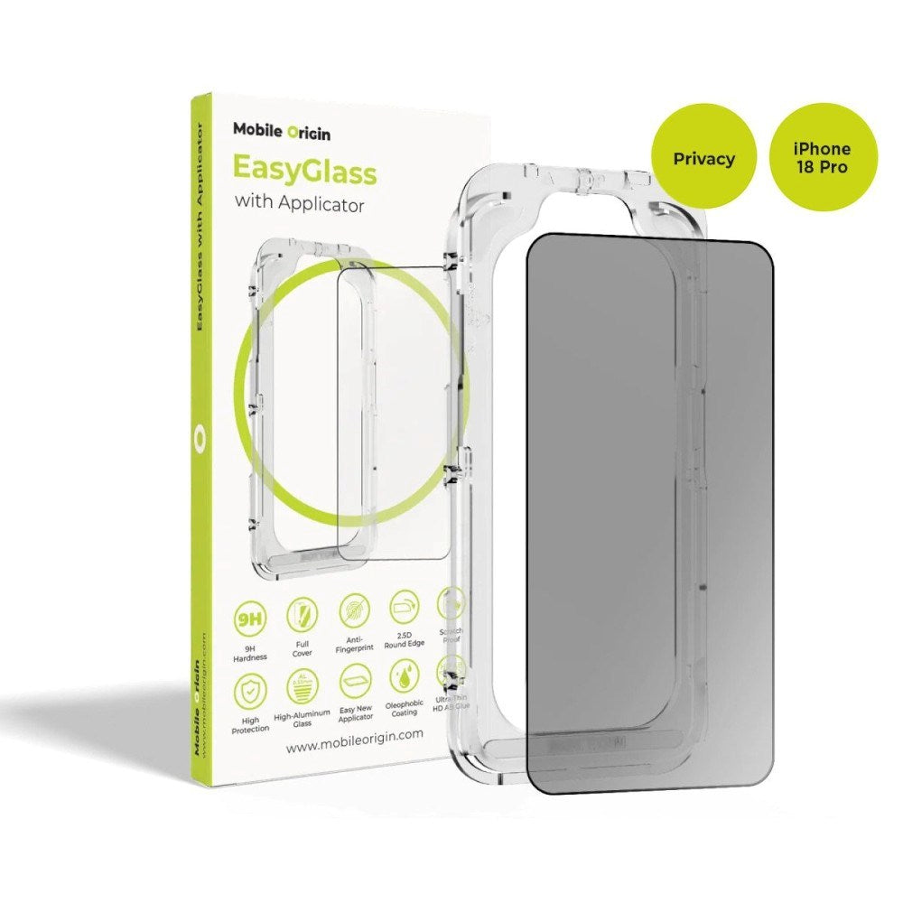 iPhone 18 Pro Mobile Origin EasyGlass Privacy Skjermbeskyttelsesglass med Applicator - Gjennomsiktig