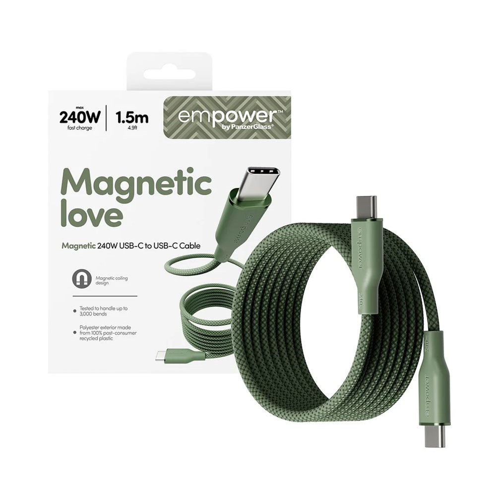 empower by PanzerGlass Magnetic 240W USB-C til USB-C Kabel – 1.5m – Sage