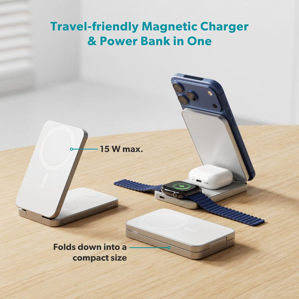 Epico 8000mAh Trådløs Powerbank med Stativfunksjon - Hvit