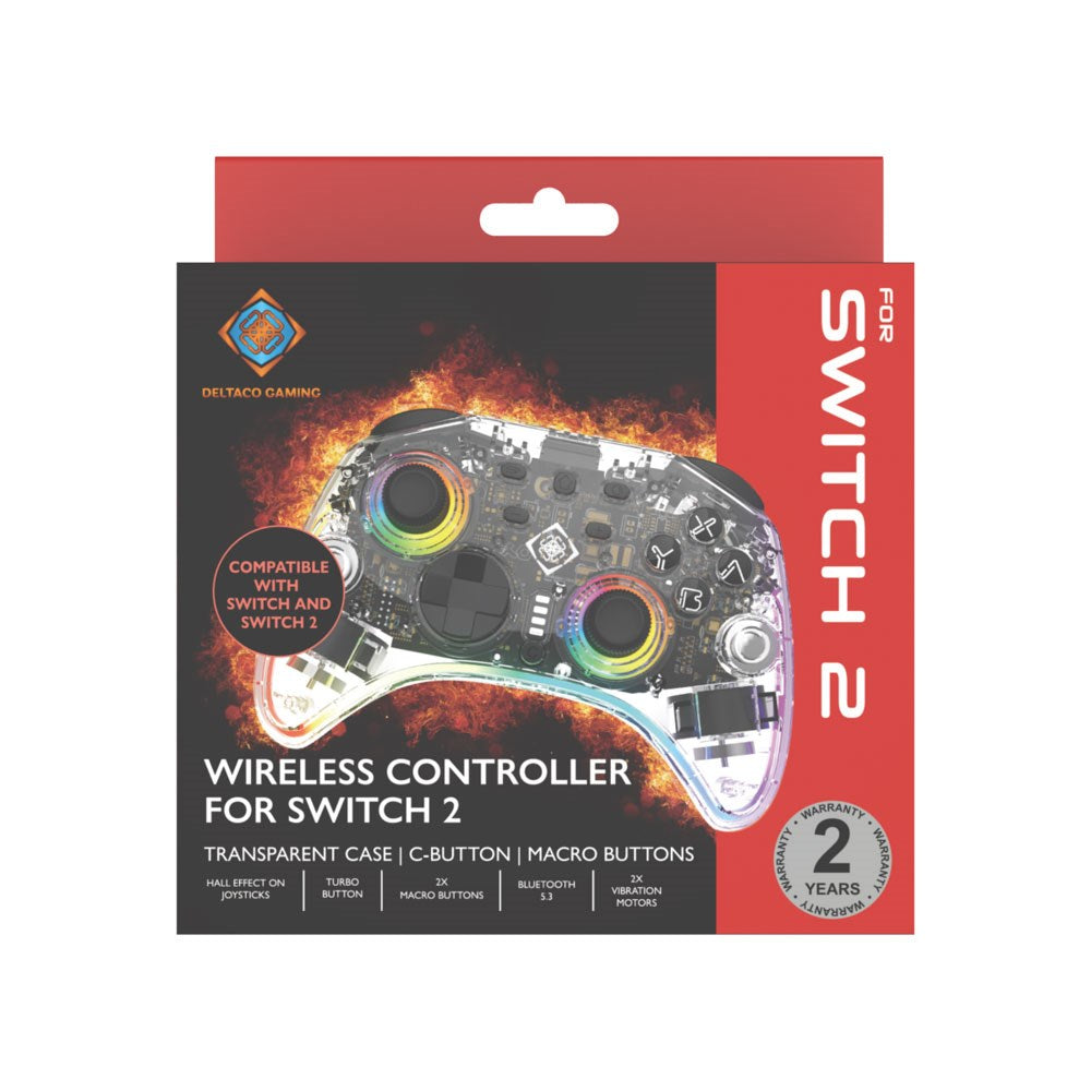 Deltaco Trådløs Gaming Controller til Nintendo Switch 2 - Gjennomeiktig