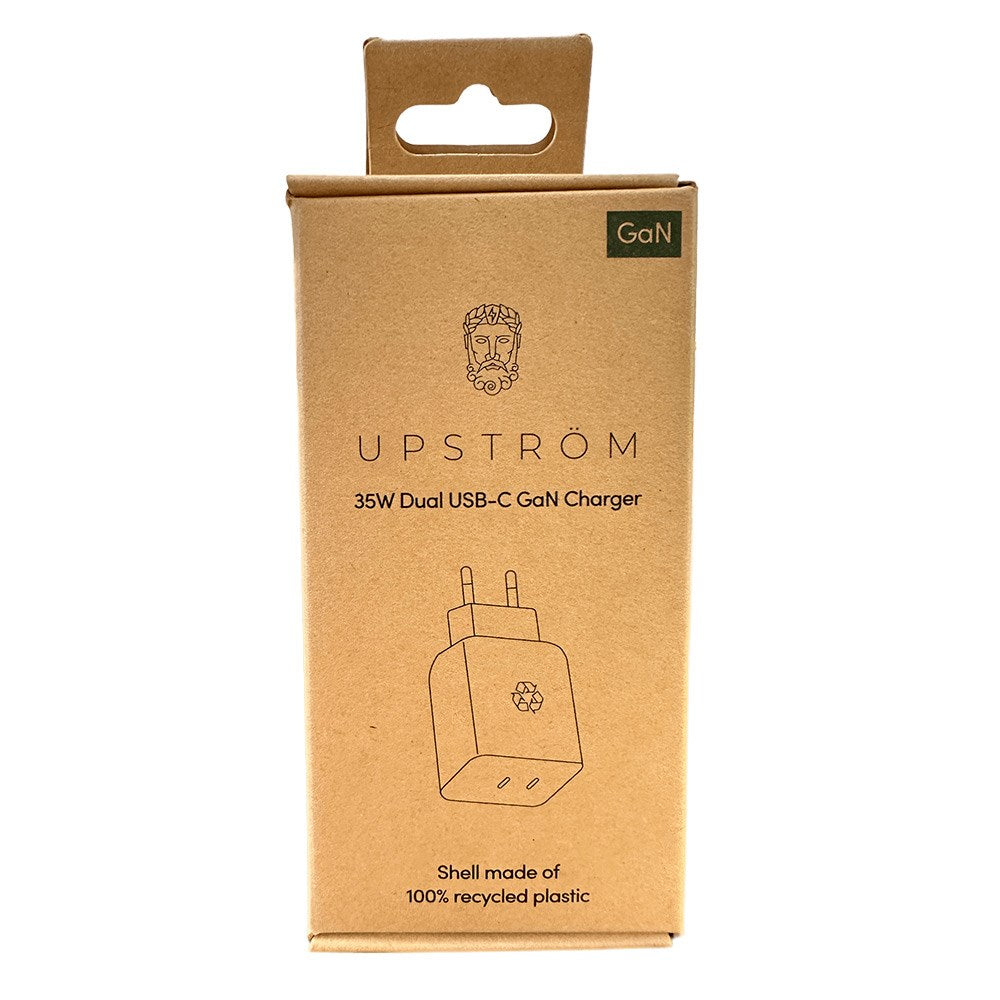 Upström Circular GaN 35W Resirkulert Plast Vegglader med 2 x USB-C - Hvit