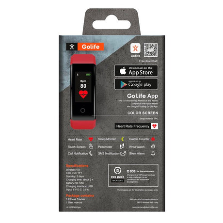 SBS Vital Fit Fitness Tracker m. Søvnsporing og Skritteller - IP67 - Rød