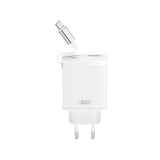 XO 30W Vegglader 1 x USB-C 1 x USB-A med Uttrekkbar USB-C-Kabel - Hvit