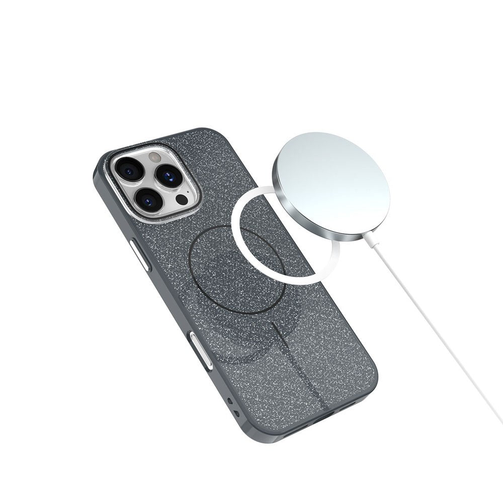 iPhone 14 Pro Glitter Thin Deksel - MagSafe Kompatibel - Svart