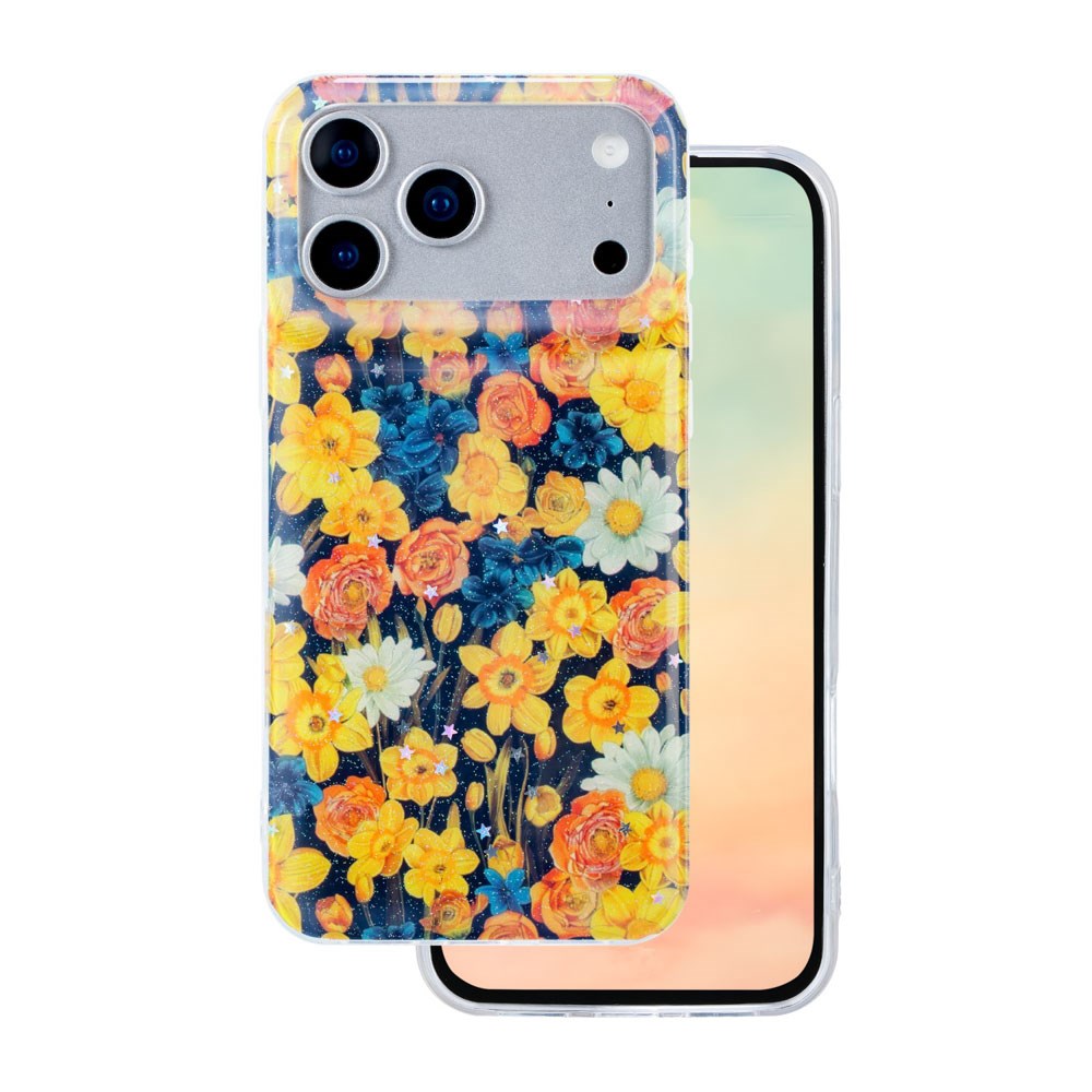 iPhone 17 Pro TFO Glow Glam Deksel - Oransje / Blomster