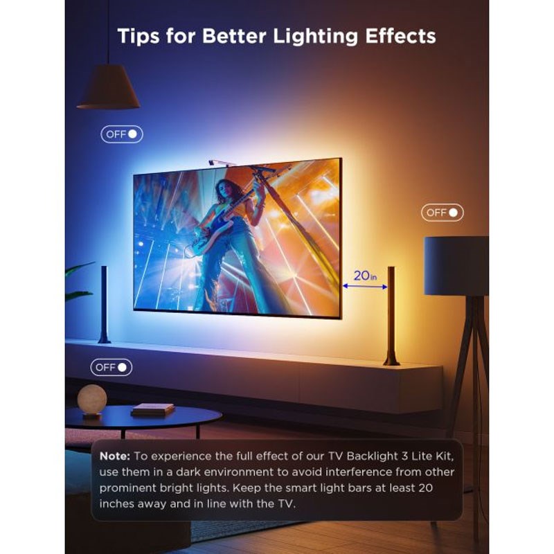 Govee TV BackLight 3 Lite Kit med Strip Light og Light Bars - 55 - 65" - Svart