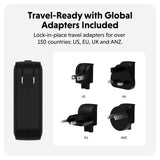 Targus HyperJuice 100W Reise­lader m. 1x USB-A & 3x USB-C - inkl. 4x Adapterplugger - Svart
