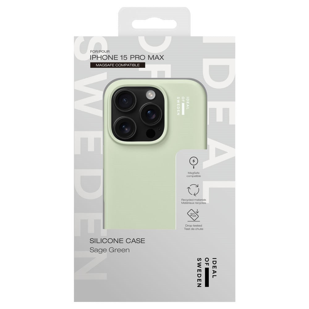iPhone 15 Pro Max iDeal Of Sweden Silicone Deksel - MagSafe Kompatibel - Sage Green