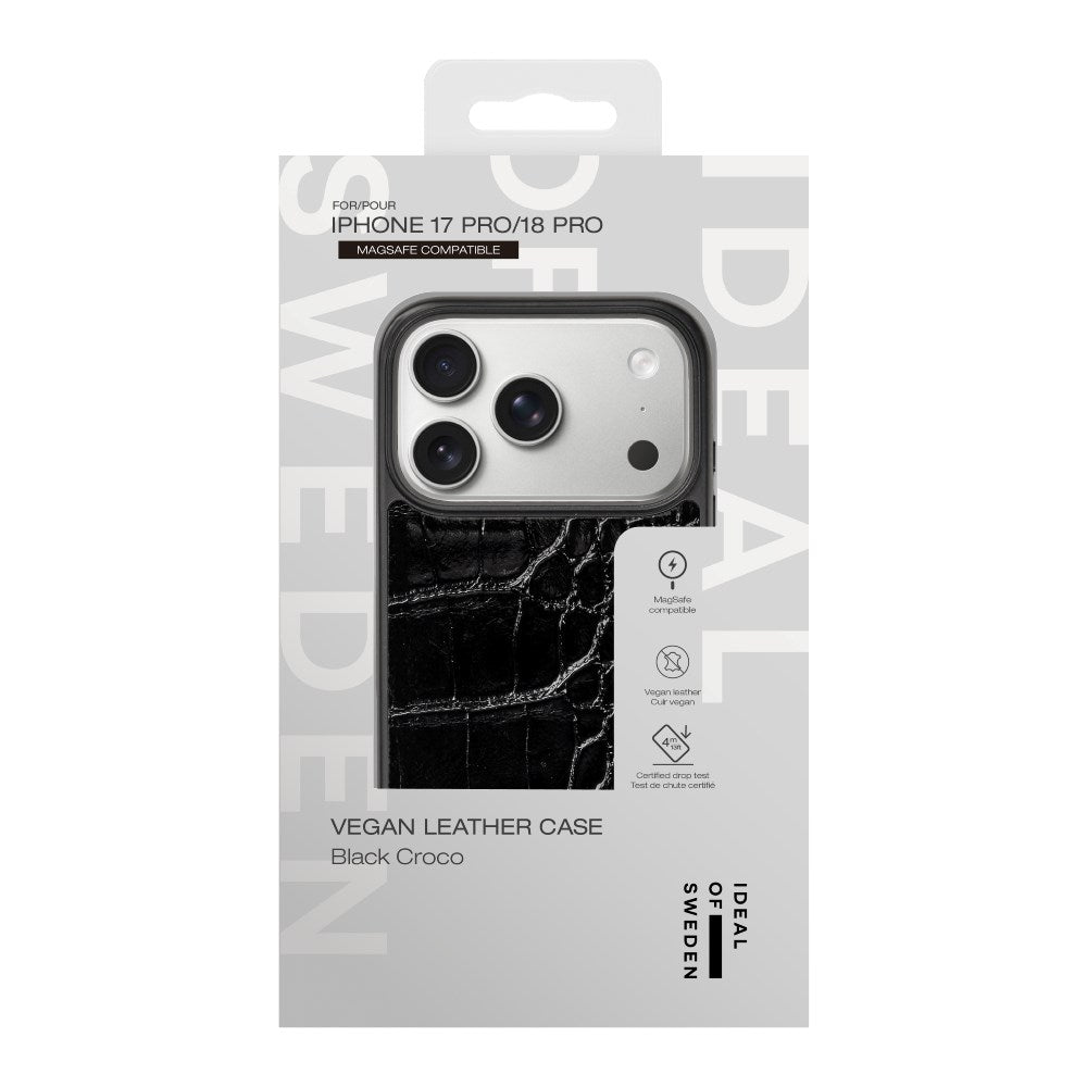 iPhone 18 Pro / 17 Pro iDeal of Sweden Vegan Leather Deksel - MagSafe Kompatibel - Black Croco