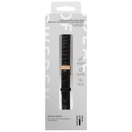 Apple Watch (42/44/SE/45/46/49mm) Vegan Leather Klokkerem - Black Croco