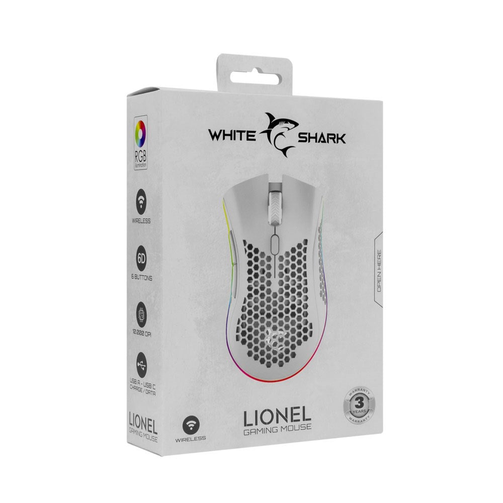 White Shark LIONEL Trådløs Gaming Mus - 6D / 10000 DPI - Hvit