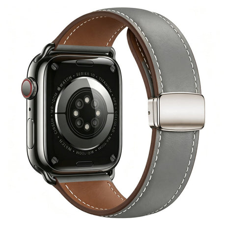 Apple Watch (42/44/45/46/49 mm) Lippa Magnetisk Klokkerem i Kunstskinn - Grå