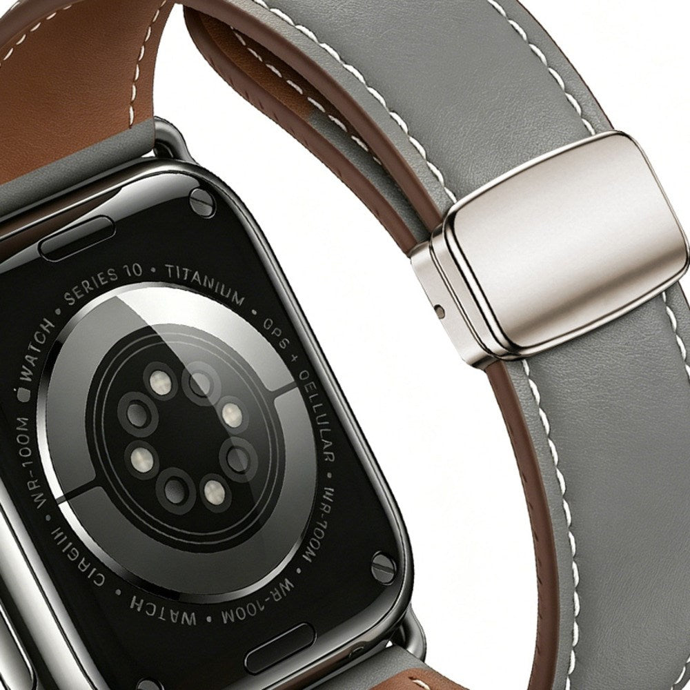 Apple Watch (42/44/45/46/49 mm) Lippa Magnetisk Klokkerem i Kunstskinn - Grå