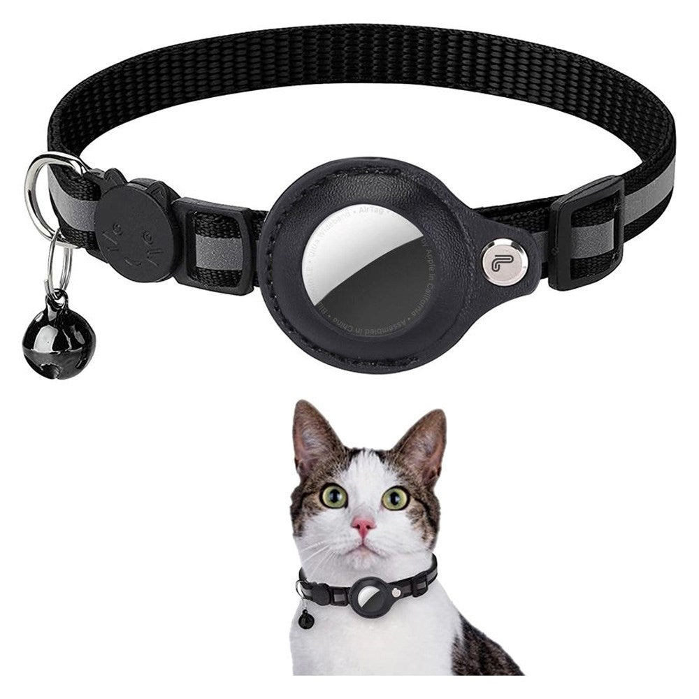 Lippa Halsbånd med AirTag 1. & 2. Gen. Kunst Skinnveske - 22-32 cm - Svart