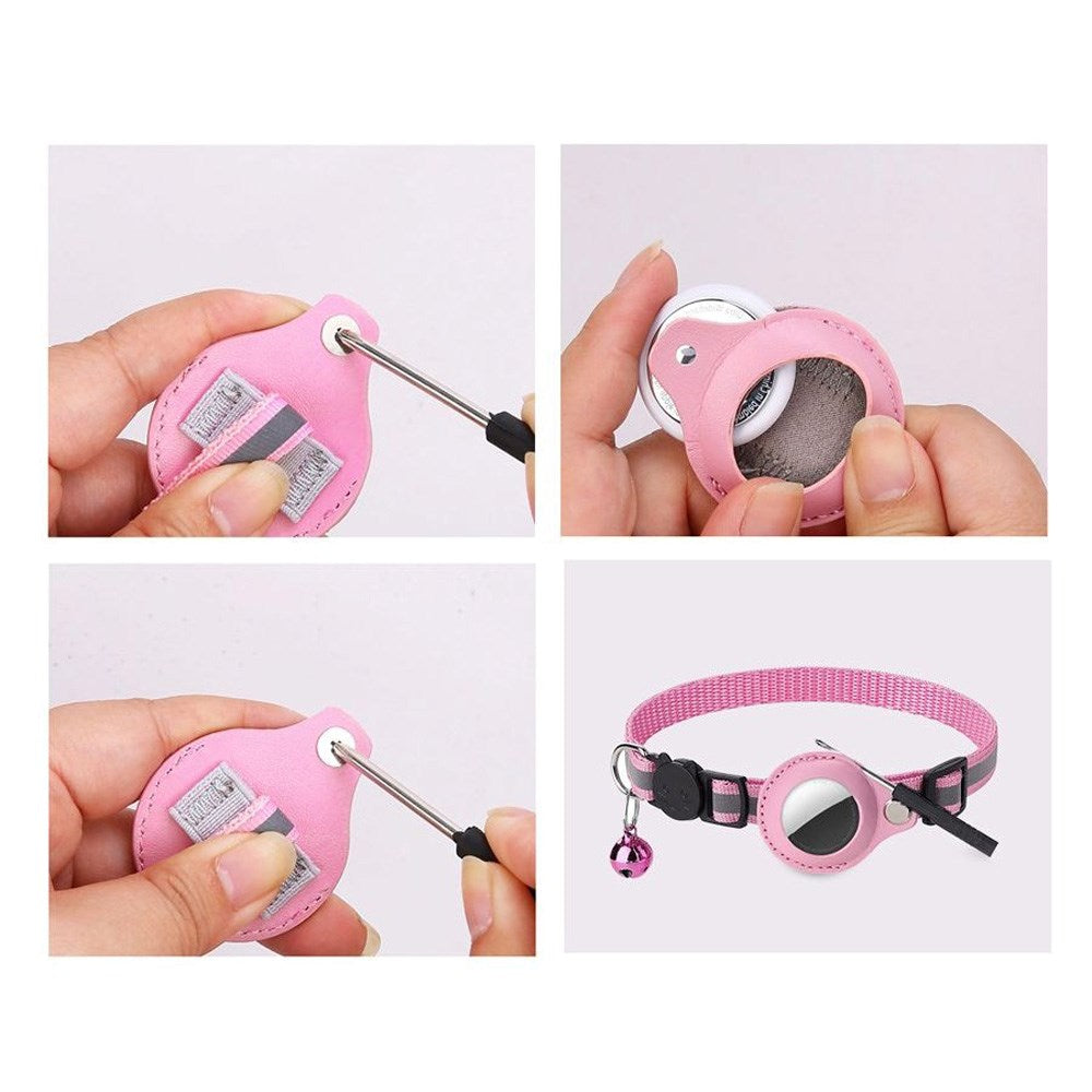 Lippa Halsbånd med AirTag 1. & 2. Gen. Kunst Skinnveske - 22-32 cm - Rosa