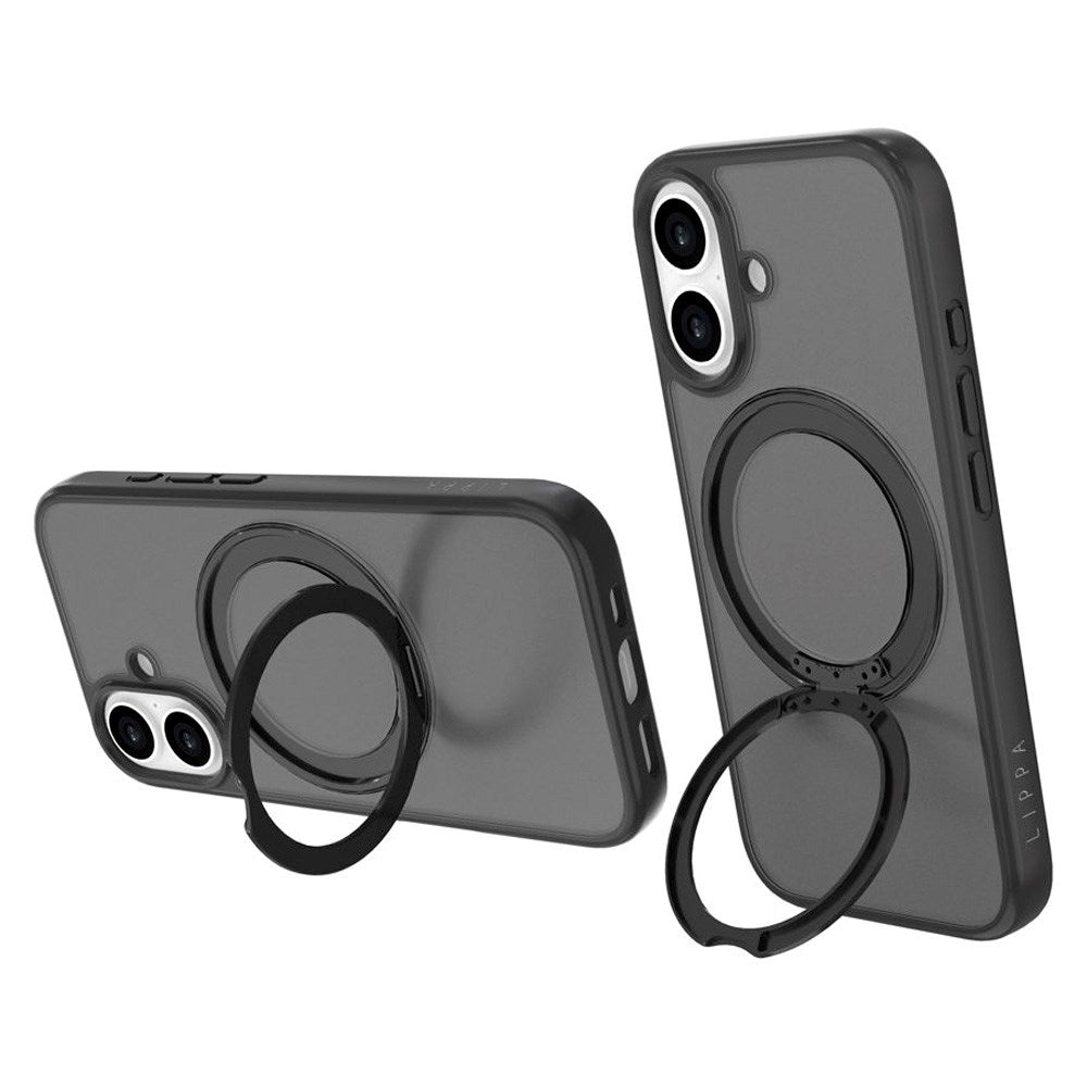 iPhone 17 Lippa Hybrid Plast Deksel m. 360 Roterende Kickstand - MagSafe Kompatibel - Matt / Svart