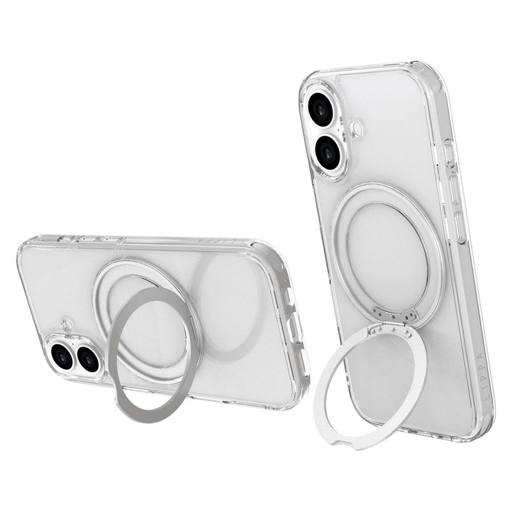 iPhone 17 Lippa Hybrid Plast Deksel m. 360 Roterende Kickstand - MagSafe Kompatibel - Gjennomsiktig / Sølv