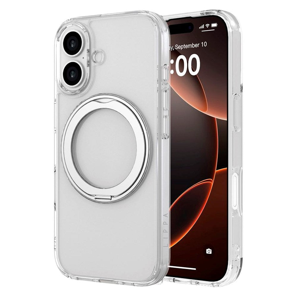 iPhone 17 Lippa Hybrid Plast Deksel m. 360 Roterende Kickstand - MagSafe Kompatibel - Gjennomsiktig / Sølv