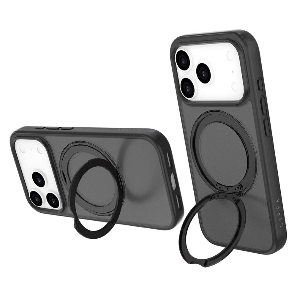 iPhone 17 Pro Lippa Hybrid Plast Deksel m. 360 Roterende Kickstand - MagSafe Kompatibel - Matt / Svart