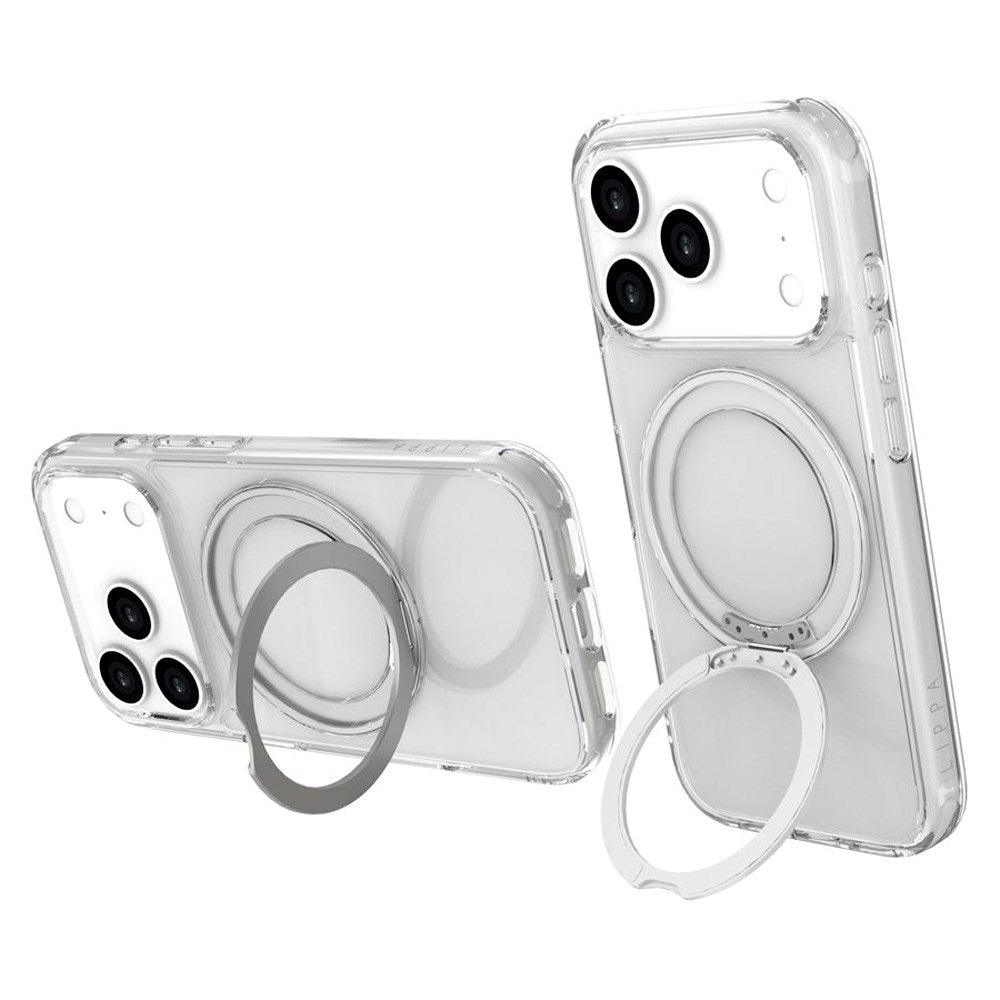 iPhone 17 Pro Lippa Hybrid Plast Deksel m. 360 Roterende Kickstand - MagSafe Kompatibel - Gjennomsiktig / Sølv