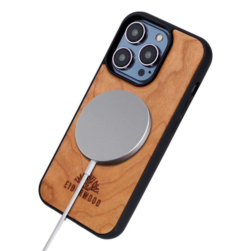 EIDERWOOD iPhone 14 Pro Magnetisk Tredeksel - MagSafe Kompatibel - Kirsebærtre
