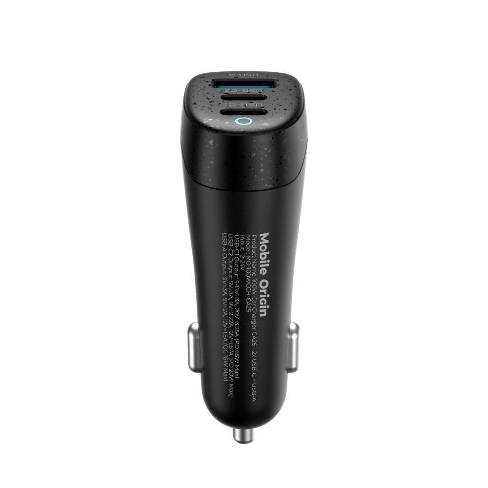 Bilopplader Mobile Origin 100W med 2 X USB-C + 1 X USB-A - Svart
