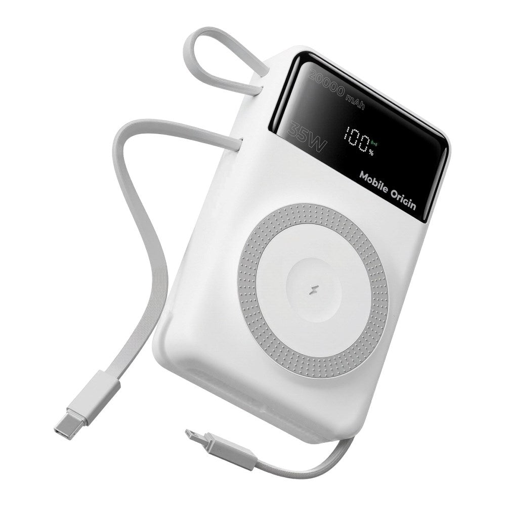 PowerBank Mobile Origin 35 W PD 20 000 mAh med Skjerm - MagSafe Kompatibel - Hvit