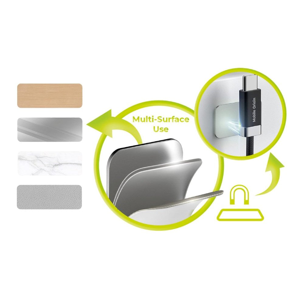 Magnetisk USB-C til USB-C -kabel fra Mobile Origin 60W med 2 Selvklebende Magnetiske Puter - 1,5 M - Svart