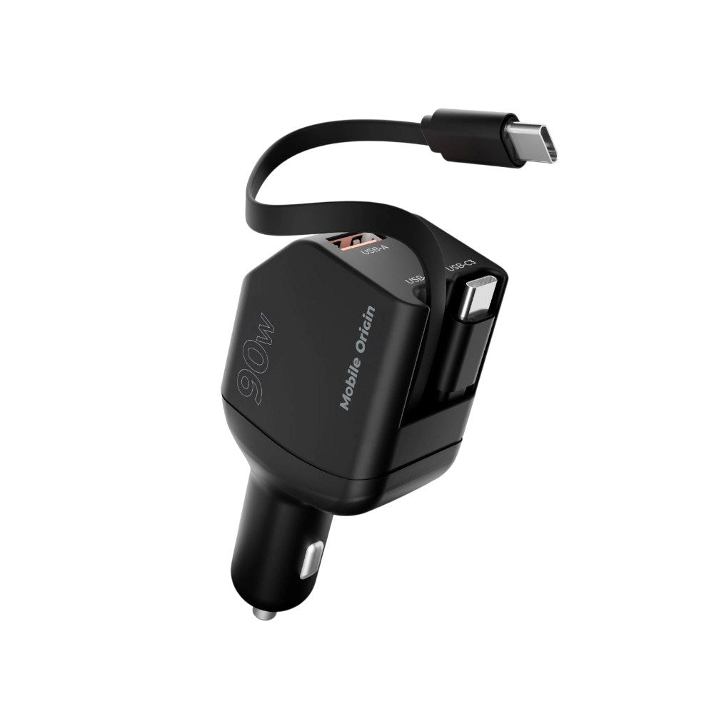 4-i-1 Billader 90W Mobile Origin med USB-C + USB-A og 2x Uttrekkbar USB-C-kabel – Svart