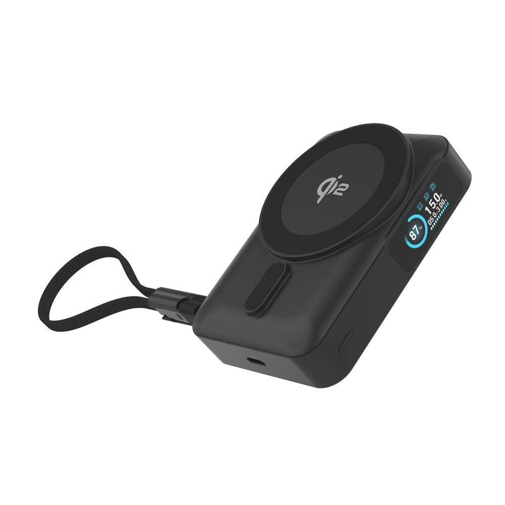 Mobile Origin 10 000 mAh Powerbank med Trådløs Lading / Innebygd USB-C Kabel - MagSafe / Qi2 Kompatibel - Svart