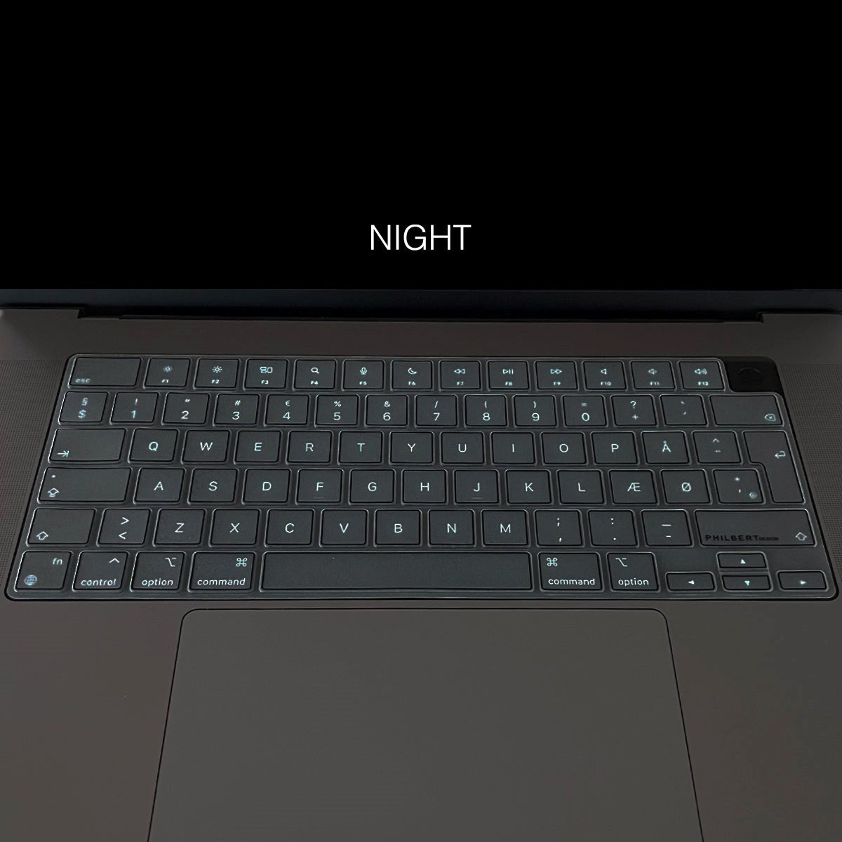 Philbert MacBook Pro 14/16" M1/M2/M3 (2021-2023) Keyboard Deksel m. Nordisk Tastatur - Gjennomsiktig & Svart