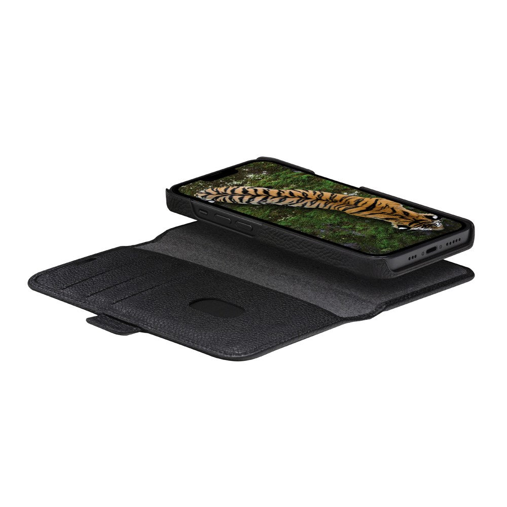 iPhone 14 Plus dbramante1928 New York 2-i-1 Ekte Skinn Flip Deksel - Night Black