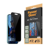 iPhone 15 / 16 PanzerGlass Ultra Wide Fit Skjermbeskyttelse m. EasyAligner - Privacy - Diamond Strength - Gjennomsiktig / Svart Kant