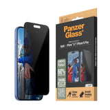 iPhone 15 Plus / 16 Plus PanzerGlass Ultra Wide Fit Skjermbeskyttelse m. EasyAligner - Privacy - Diamond Strength - Gjennomsiktig / Svart Kant