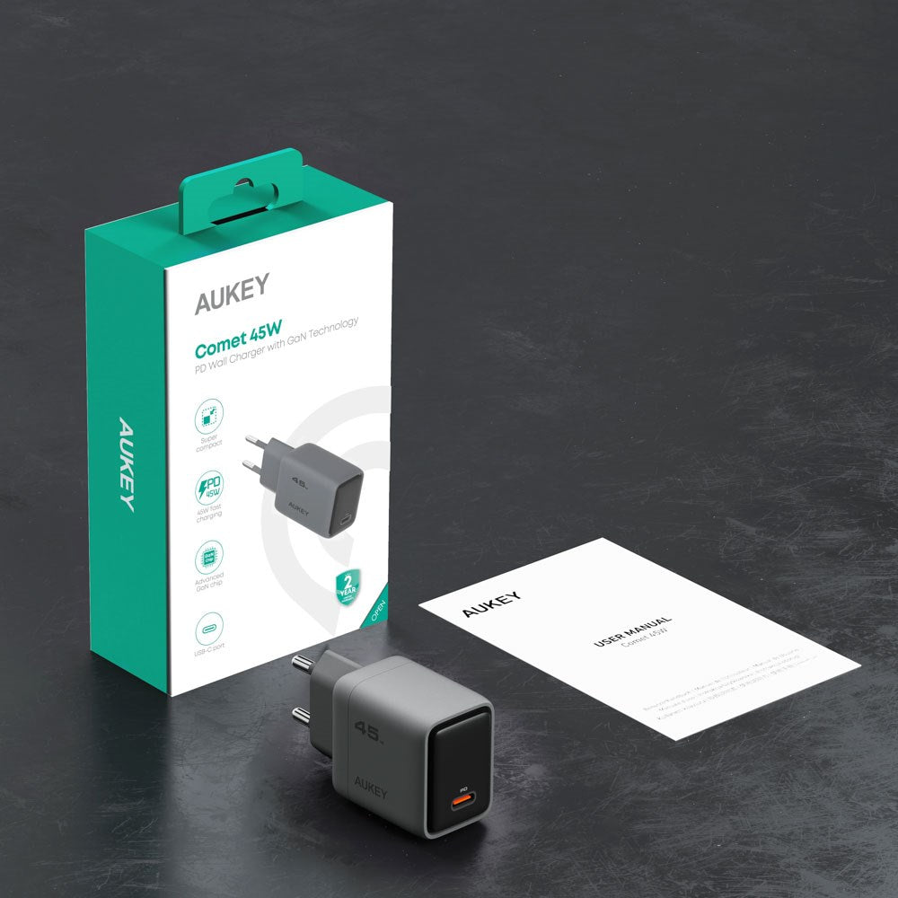 Aukey 45W PD Vegglader med 1 x USB-C - Grå