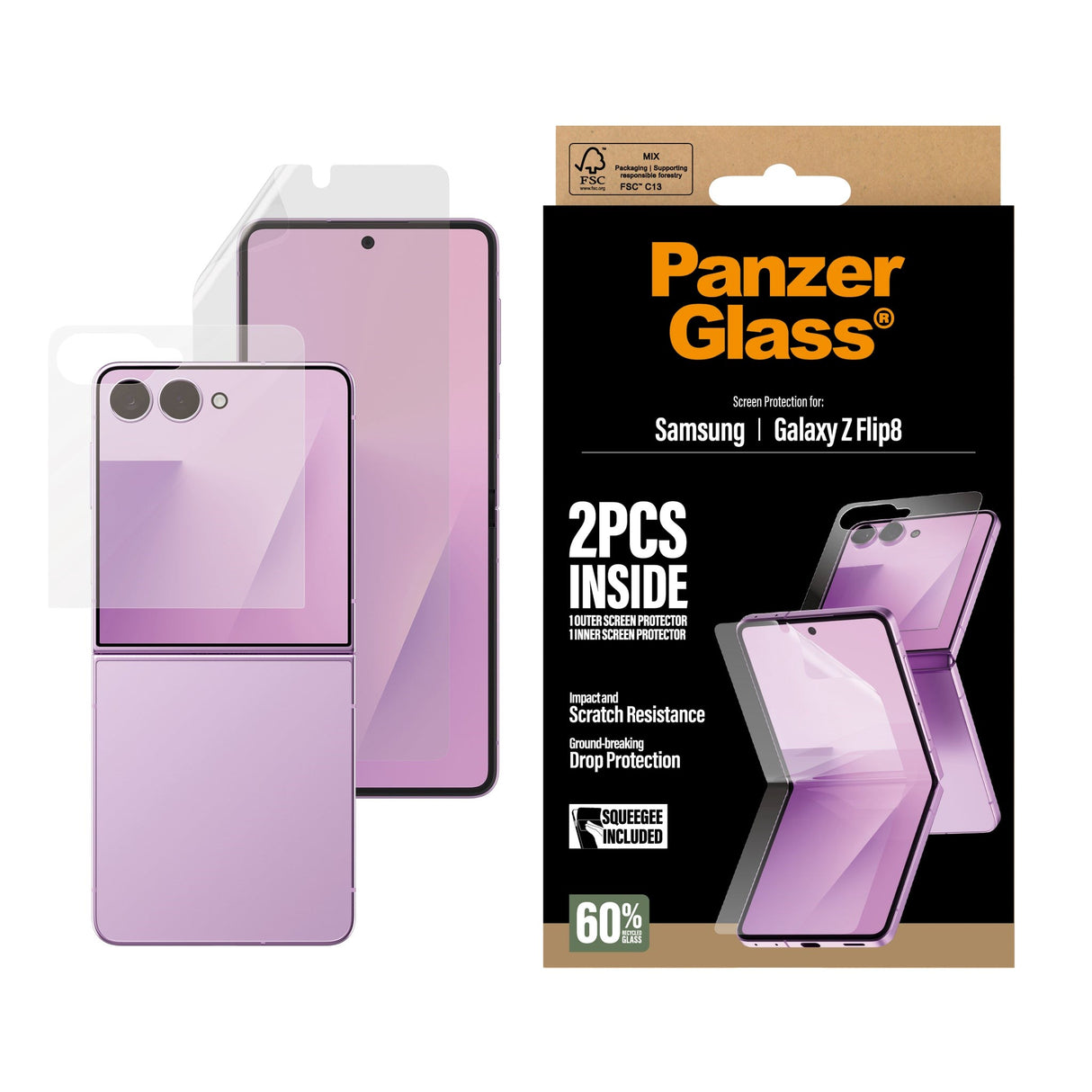 Samsung Galaxy Z Flip8 PanzerGlass® Skjermbeskytter og Skjermbeskytter (Full Protection) - Gjennomsiktig
