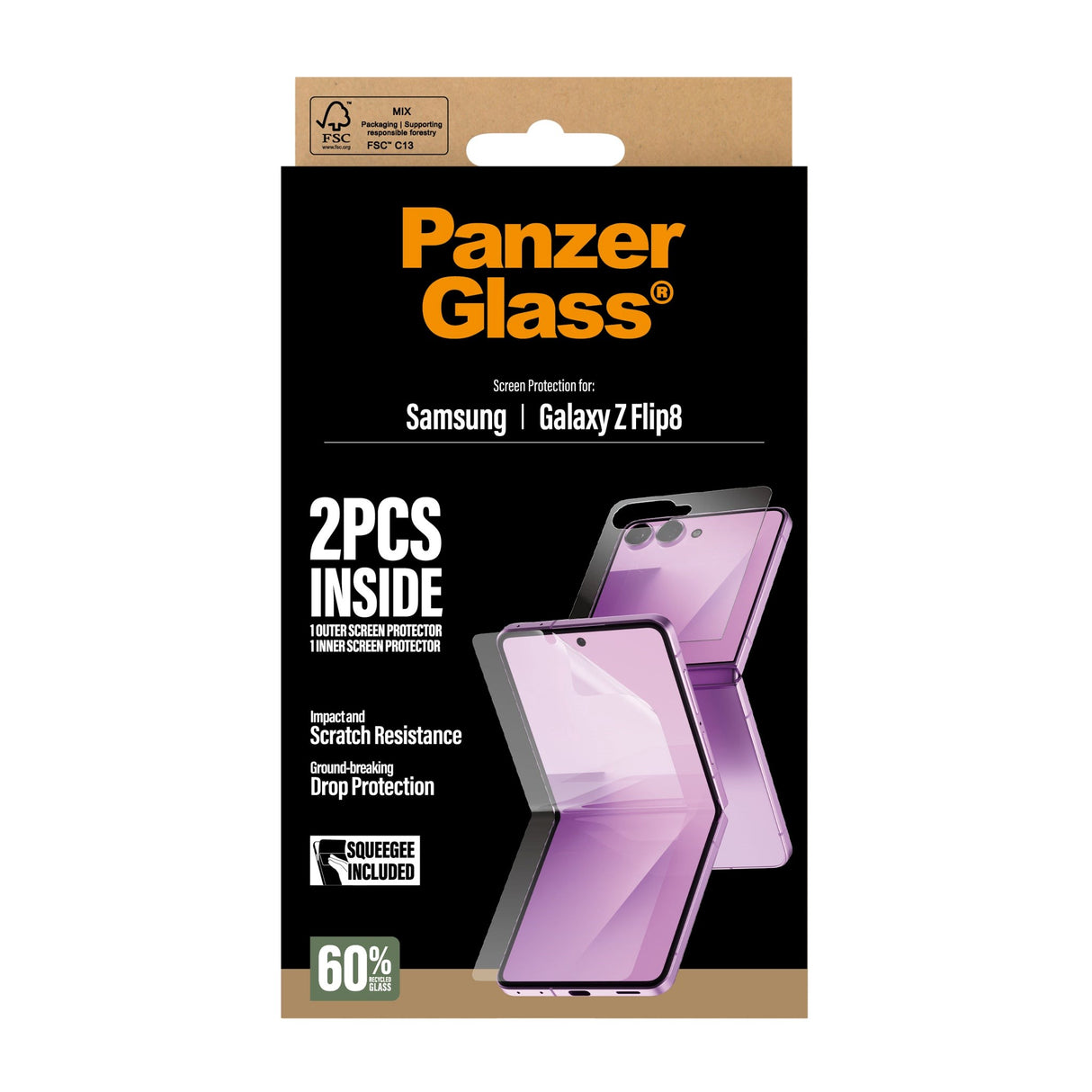 Samsung Galaxy Z Flip8 PanzerGlass® Skjermbeskytter og Skjermbeskytter (Full Protection) - Gjennomsiktig