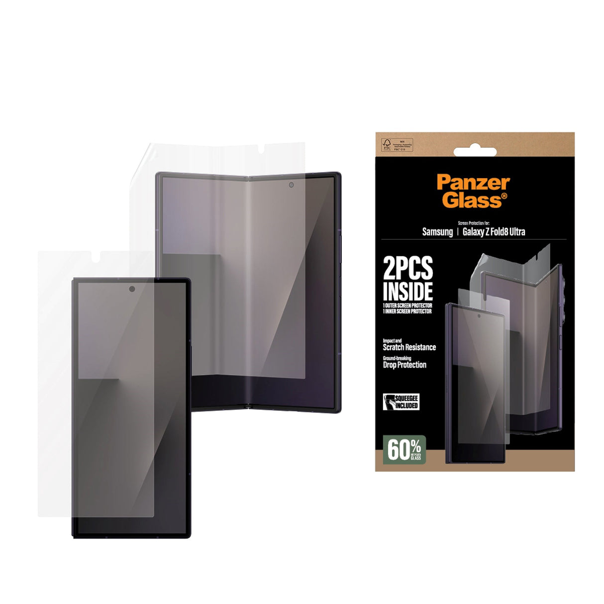 Samsung Galaxy Z Fold8 Ultra PanzerGlass® Skjermbeskytter for Front- og Innvendig Beskyttelse - Gjennomsiktig