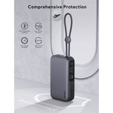 Aukey Spark Sling Powerbank med Innebygd USB-C-Kabel & Display - 10 000 mAh - 30 W - 1 x USB-C - 1 x USB-A - Grå