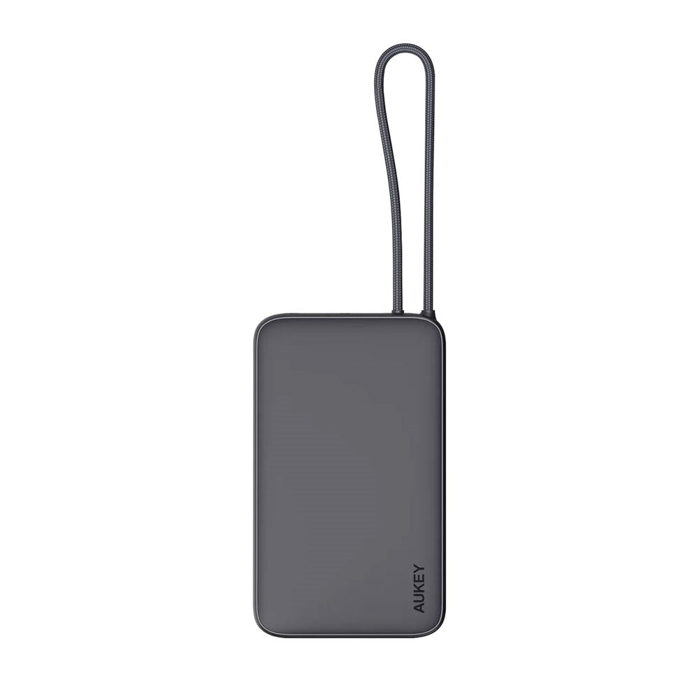 Aukey Spark Sling Powerbank med Innebygd USB-C-Kabel - 10 000 mAh - 20 W - 1 x USB-C - 1 x USB-A - Grå