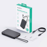 Aukey Spark Sling Powerbank med Innebygd USB-C-Kabel - 10 000 mAh - 20 W - 1 x USB-C - 1 x USB-A - Grå