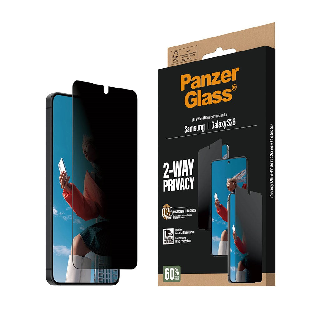 Samsung Galaxy S26 PanzerGlass 2-Way Privacy Skjermbeskyttelse med EasyAligner - Gjennomsiktig