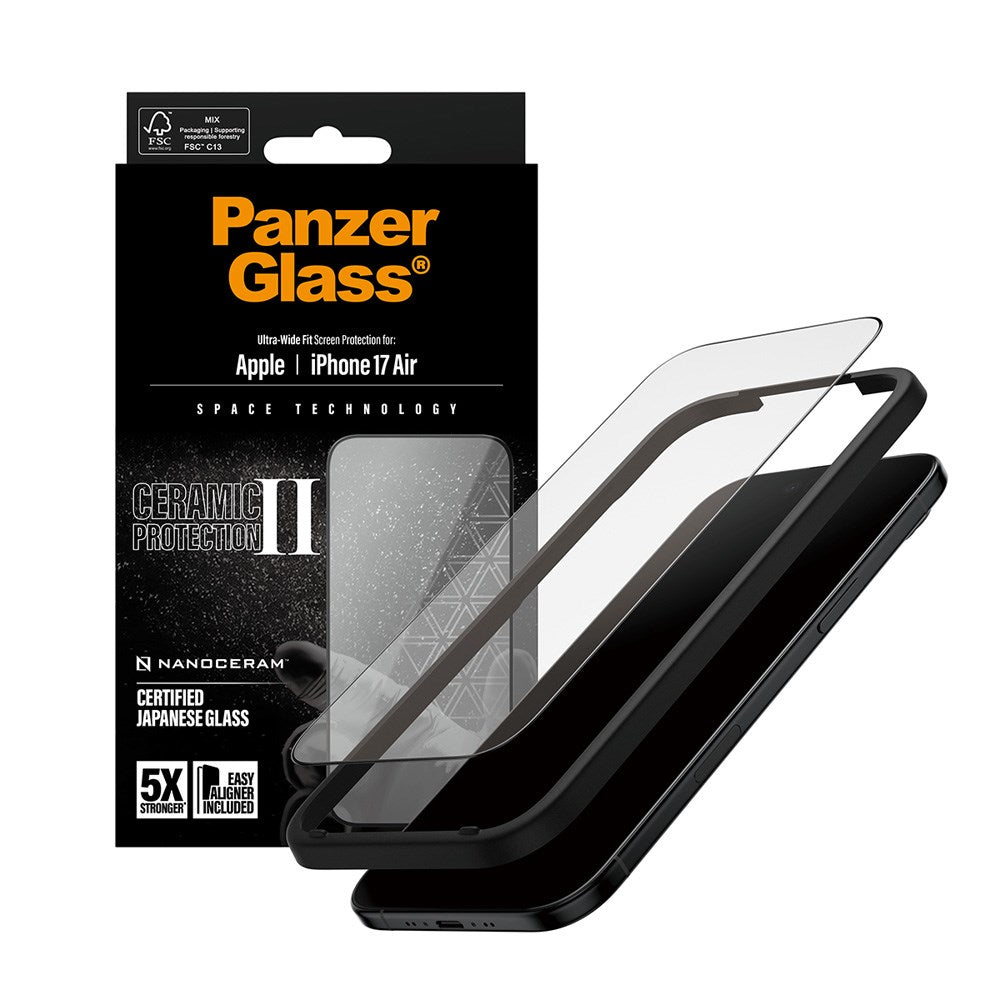 PanzerGlass iPhone Air Ceramic Skjermbeskyttelse med EasyAligner - Ultra Wide Fit - Gjennomsiktig