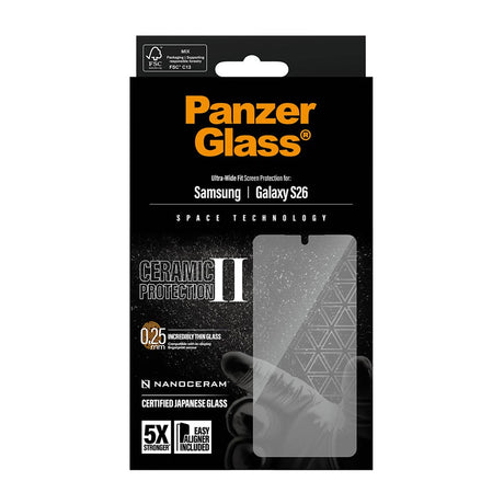 Samsung Galaxy S26 PanzerGlass Ceramic Skjermbeskyttelse med EasyAligner - Ultra Wide Fit - Gjennomsiktig