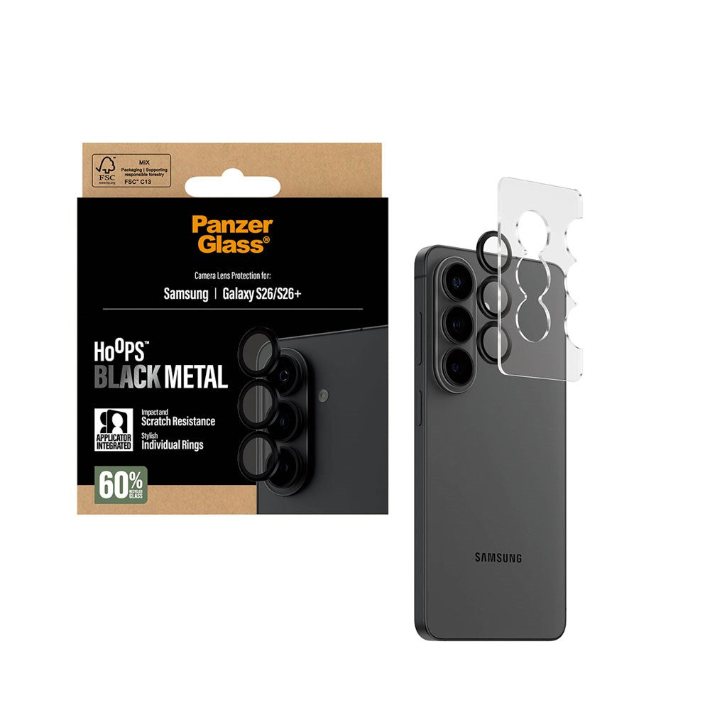 Samsung Galaxy S26 / S26+ (Plus) PanzerGlass Hoops - Kamerabeskyttelse - Gjennomsiktig / Svart Kant